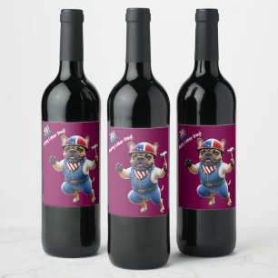 Französischen Bulldoggen Happy Labor Day  Wine Label