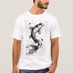 Frappe noire Koi Poisson plat Illustration T-shirt