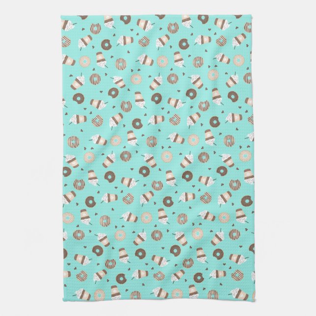 Frappuccino Coffee Sprinkled Doughnut Pattern Kitchen Towel (Vertical)