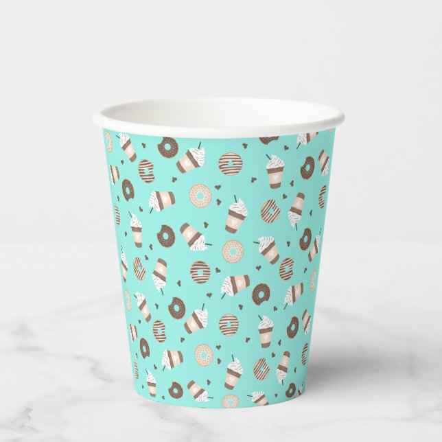 Frappuccino Coffee Sprinkled Doughnut Pattern Paper Cups (Front)