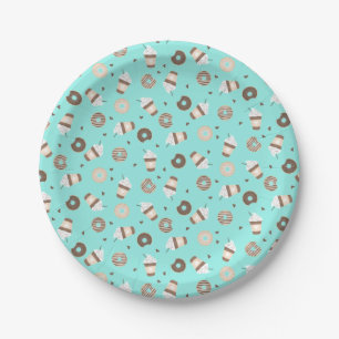 Frappuccino Coffee Sprinkled Doughnut Pattern Paper Plate