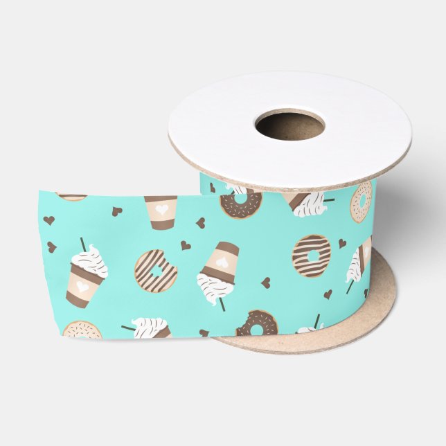 Frappuccino Coffee Sprinkled Doughnut Pattern Satin Ribbon (Spool)