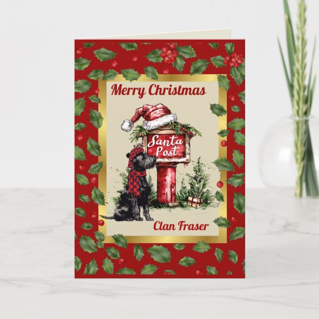 Fraser Crest/Tartan & Scottie Personalized Xmas Card (Front)
