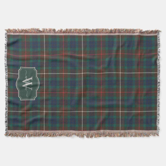 Fraser Hunting Tartan Scottish Clan Plaid Monogram Throw Blanket (Front)
