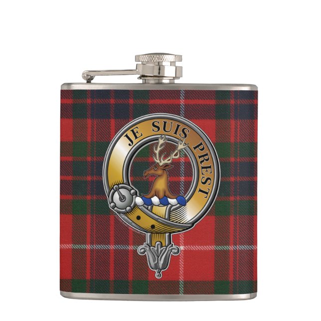 Fraser Lovat Tartan & Badge Hip Flask (Front)