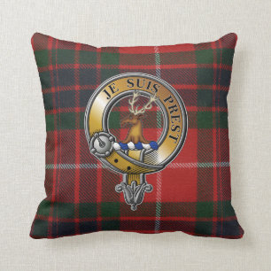 Fraser Lovat Tartan & Badge Throw Pillow