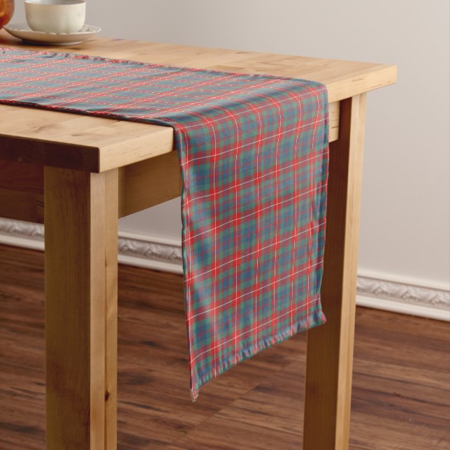 Fraser of Lovat Light Blue Ancient Scottish Tartan Short Table Runner (In Situ)