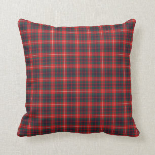 Fraser of Lovat Modern Tartan Red and Blue Plaid Throw Pillow