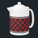 Fraser of Lovat Red and Navy Blue Scottish Tartan<br><div class="desc">Teapot with the modern family tartan for Clan Fraser of Lovat and its septs,  including MacKim and Simpson. Vintage Scottish plaid pattern dated to 1893 in navy blue,  bright red,  and forest green,  with white accents. Choose from two sizes. Matching teacups and mugs available.</div>