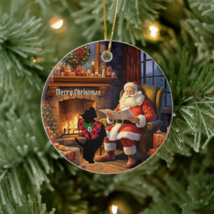 Fraser Scottie Dog & Santa Personalized Xmas Ceramic Ornament