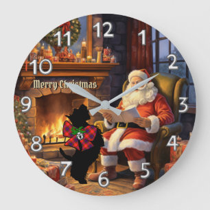 Fraser Scottie Dog & Santa Personalized Xmas Large Clock