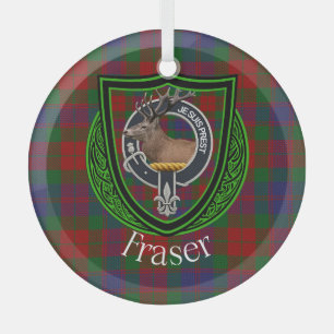 Fraser Scottish Clan Tartan & Crest Glass Ornament