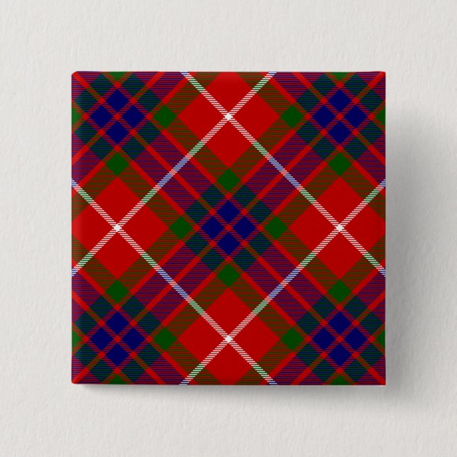Fraser tartan red green blue purple plaid 2 inch square button (Front)