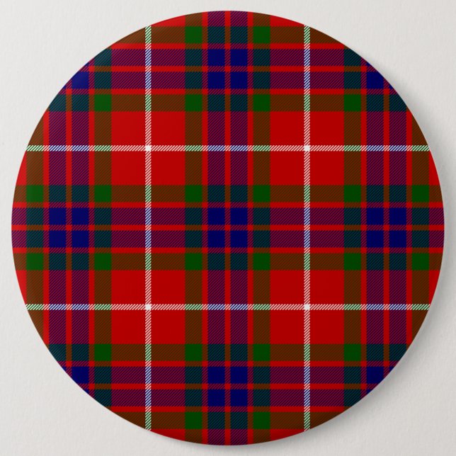Fraser tartan red green blue purple plaid 6 inch round button (Front)