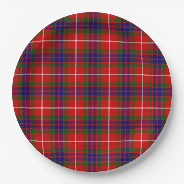 Fraser tartan red green blue purple plaid paper plate (Front)