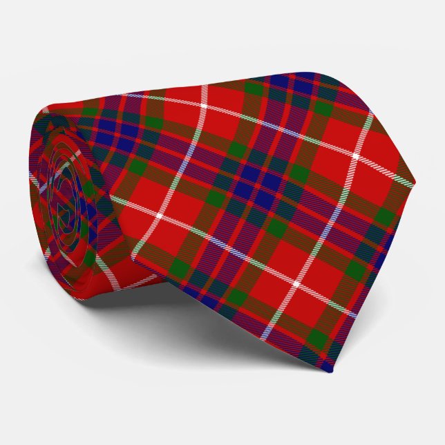 Fraser tartan red green blue purple plaid tie (Rolled)