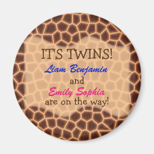 Fraternal Twins - Giraffe Themed Baby Shower Magnet
