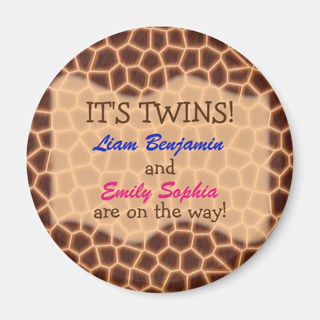 Fraternal Twins - Giraffe Themed Baby Shower Magnet (Front)