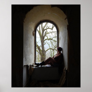 frau am fenster poster