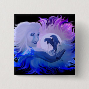 Frau mit Delfine im Mondschein 2 Inch Square Button