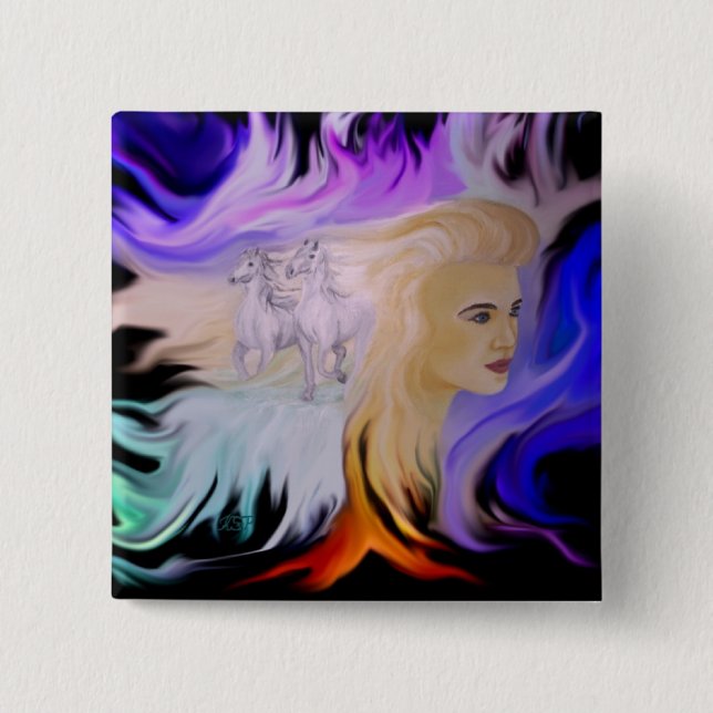 Frau mit Pferd 2 Inch Square Button (Front)