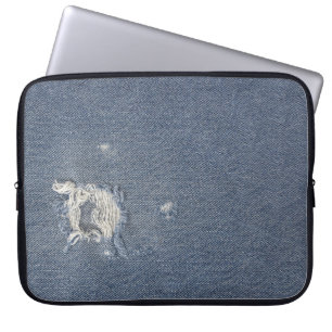Frayed Blue Denim Hole Laptop Sleeve