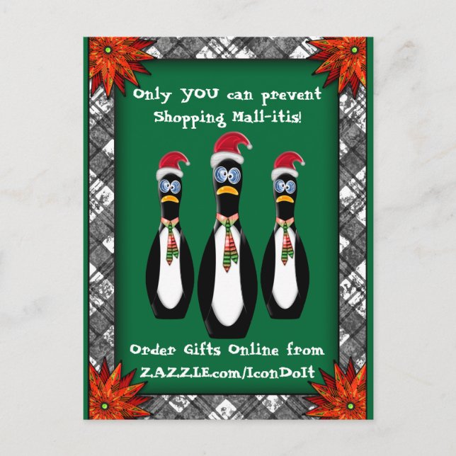 Frazzled Humourous Santa Penguins (Personalized) Holiday Postcard (Front)