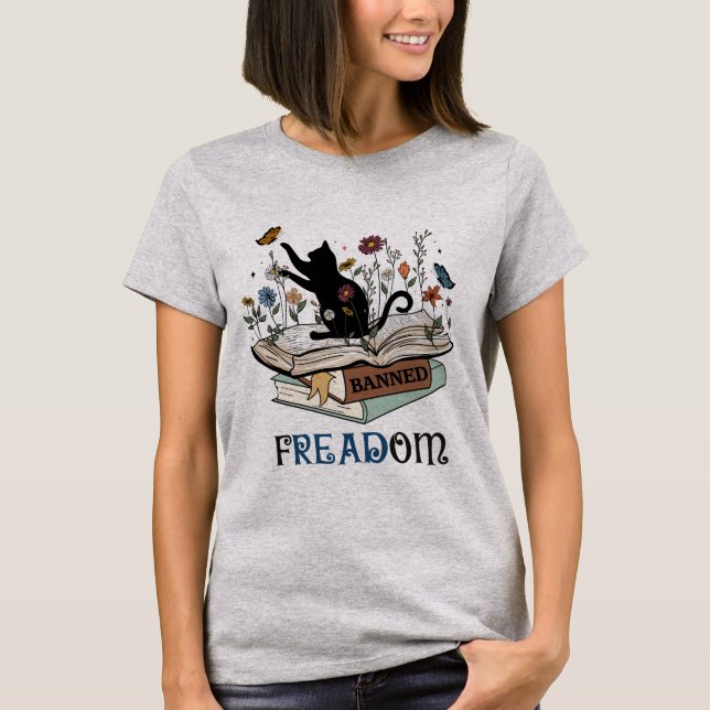 FREADOM - Cats & Books - I Read Banned Books  T-Shirt (Front)