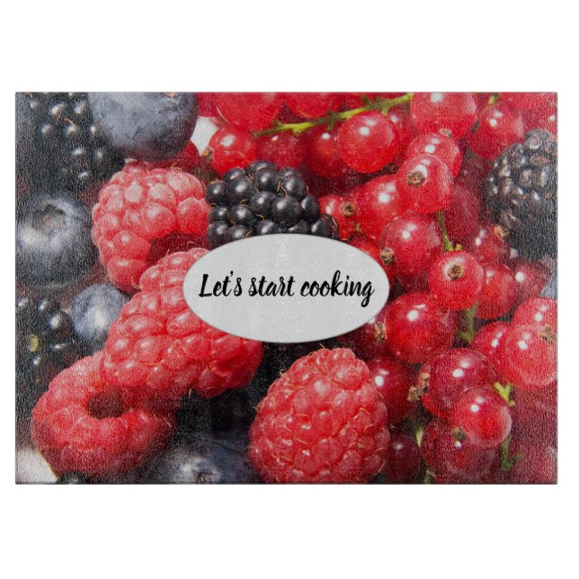 Freah fruit cooking photo with customizable text cutting board (Front)