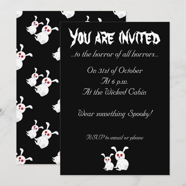 Freaked White bunnies with red eyes Invitation (Front/Back)