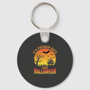 Freakin Bats Love Halloween Haunted Castle Design_ Keychain