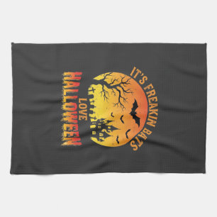 Freakin Bats Love Halloween Haunted Castle Design_ Kitchen Towel
