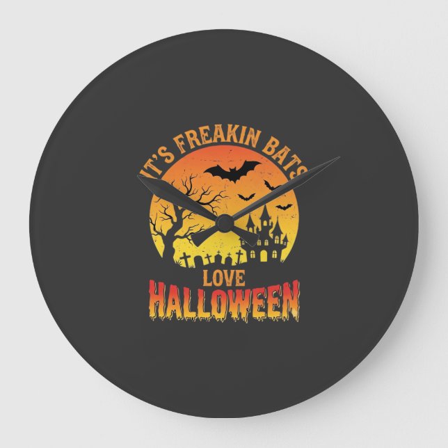 Freakin Bats Love Halloween Haunted Castle Design_ Large Clock (Front)