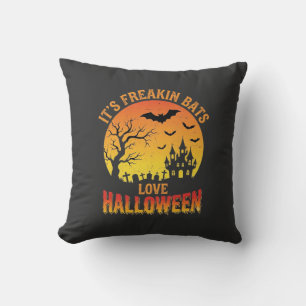 Freakin Bats Love Halloween Haunted Castle Design_ Throw Pillow