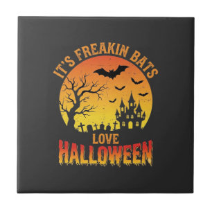 Freakin Bats Love Halloween Haunted Castle Design_ Tile