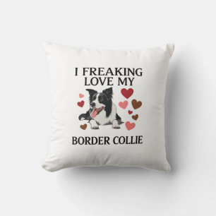 Freaking Love Border Collie Dog Hearts_1 Throw Pillow