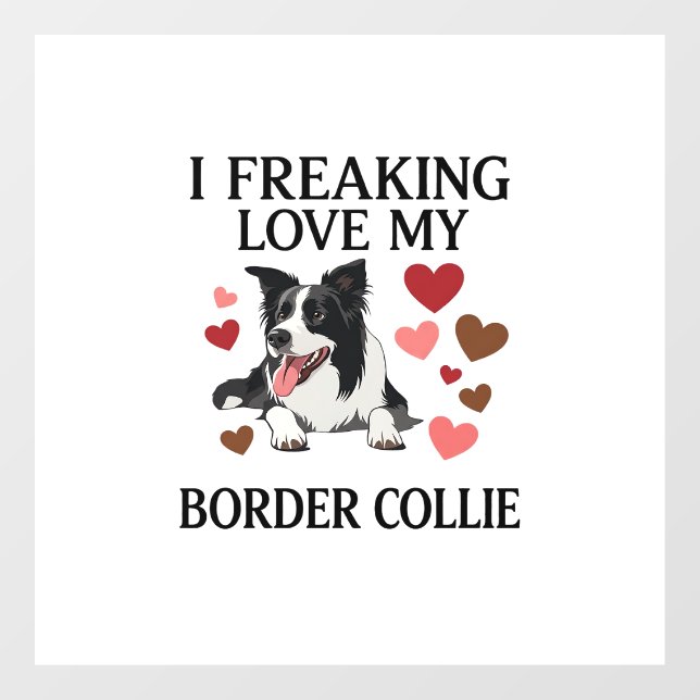 Freaking Love Border Collie Dog Hearts_1 Window Cling (Sheet)