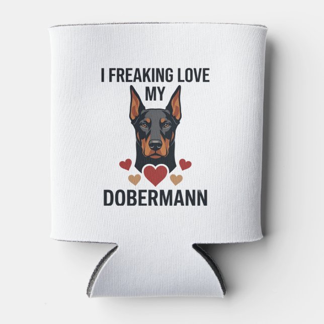 Freaking Love Dobermann Dog Red Hearts_1 Can Cooler (Front)