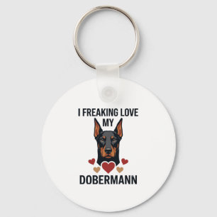 Freaking Love Dobermann Dog Red Hearts_1 Keychain