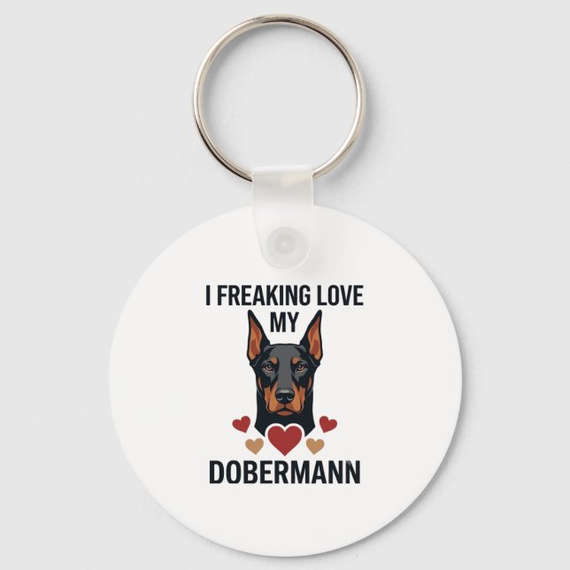 Freaking Love Dobermann Dog Red Hearts_1 Keychain (Front)