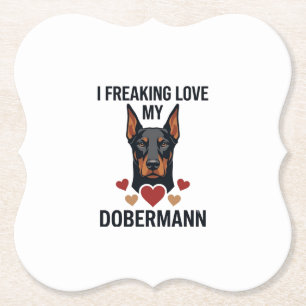 Freaking Love Dobermann Dog Red Hearts_1 Paper Coaster