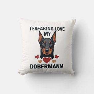 Freaking Love Dobermann Dog Red Hearts_1 Throw Pillow