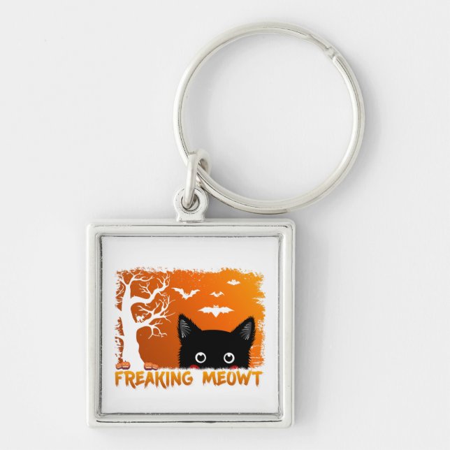 Freaking Meowt – Cute Spooky Black Cat Halloween Keychain (Front)