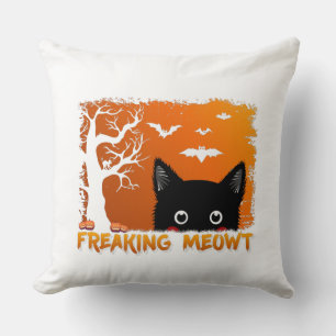 Freaking Meowt – Cute Spooky Black Cat Halloween Throw Pillow