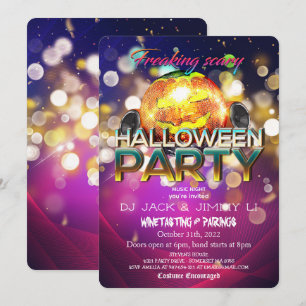 Freaking Scary Jack O Lantern Disco Ball Halloween Invitation