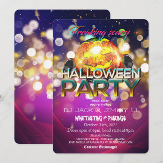 Freaking Scary Jack O Lantern Disco Ball Halloween Invitation