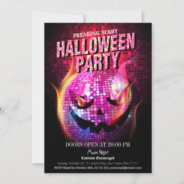 Freaking Scary Jack-O-Lantern Disco Ball Invitation (Front)