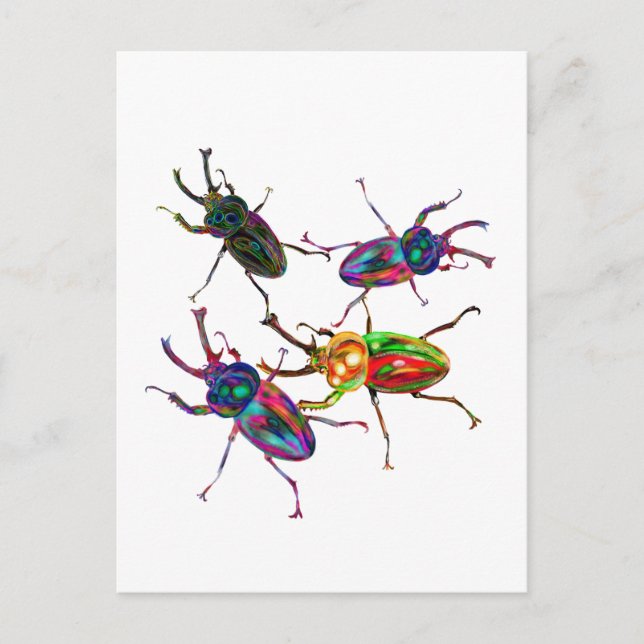 Freaky Cool Rainbow Stag Beetles Postcard (Front)