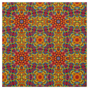 Freaky Tiki Red Vintage Fractal Kaleidoscope Fabric