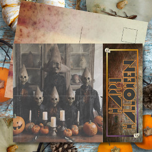 Freaky Vintage Halloween Masked Figures Holiday Postcard